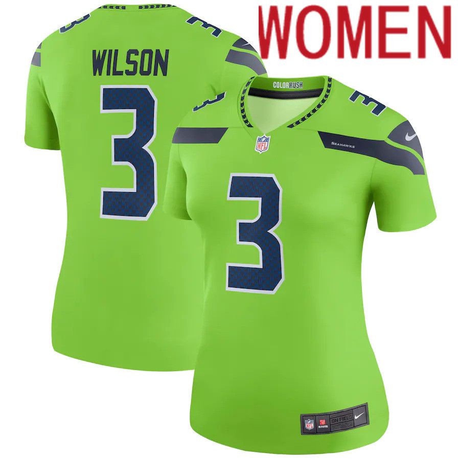 Women Seattle Seahawks 3 Russell Wilson Nike Neon Green Color Rush Legend NFL Jersey